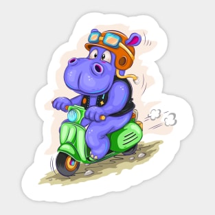 Cartoon hippo motorcyclist Sticker